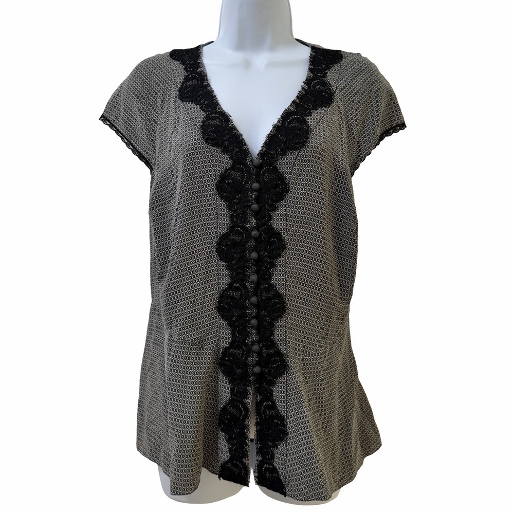 Nine West Womens Silk Lace Trim Blouse Top Size 16W Black Dark Romantic Y2K